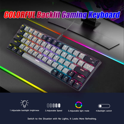 Abucow Wired Hot Swappable Mechanical Gaming Keyboard with Colorful Backlit and 63 Keycaps