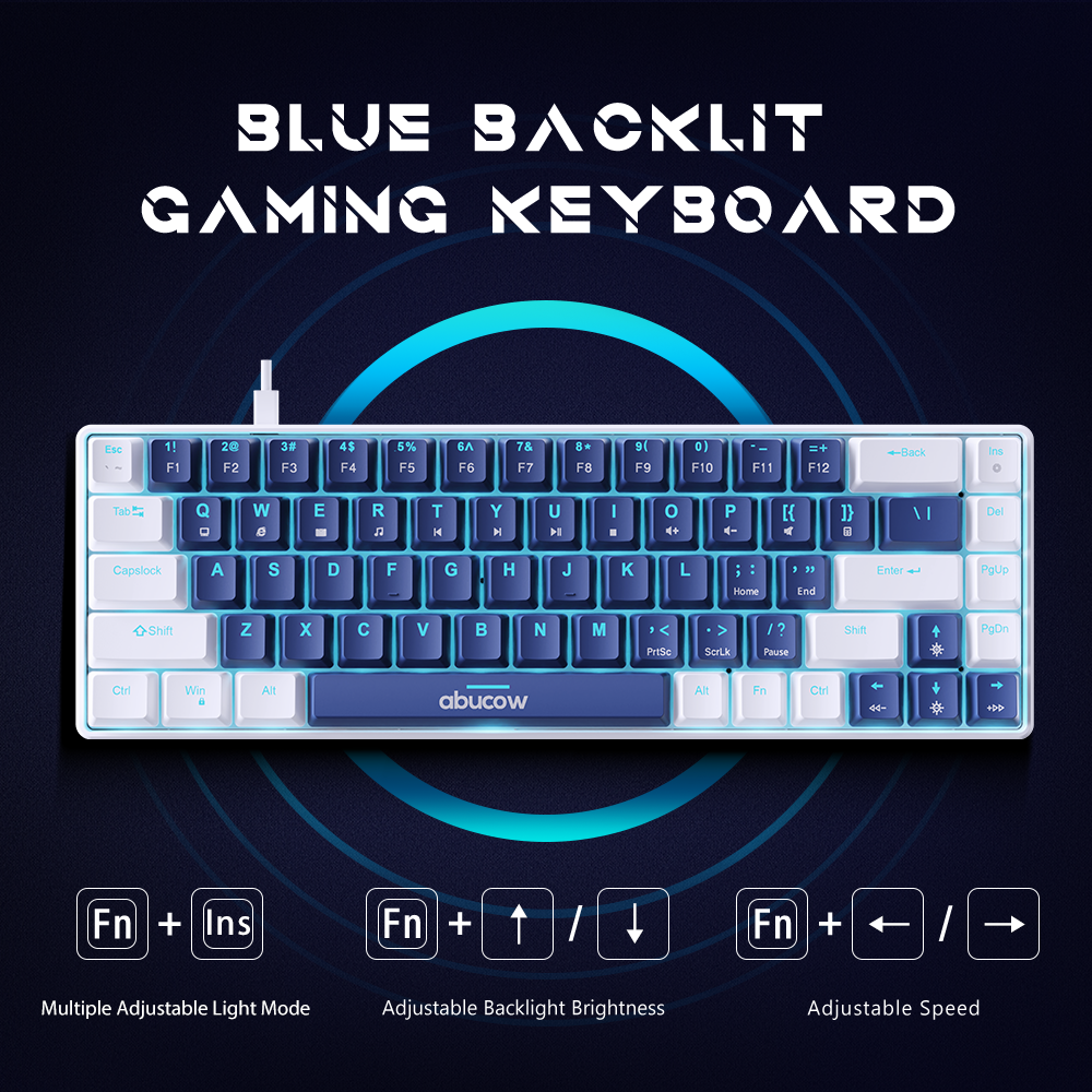 60% Blue Backlit Mechanical Keyboard (SKU:K68-DBW)