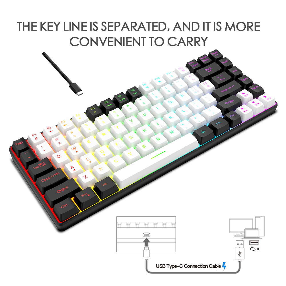 Abucow Wired Gaming Keyboard with 84 Keycaps and RGB Backlit