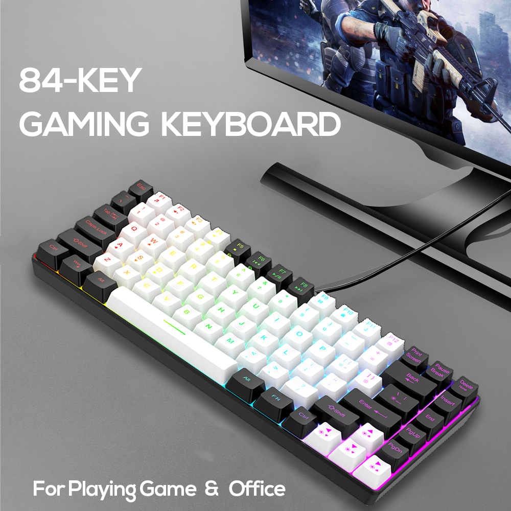 Abucow Wired Gaming Keyboard with 84 Keycaps and RGB Backlit