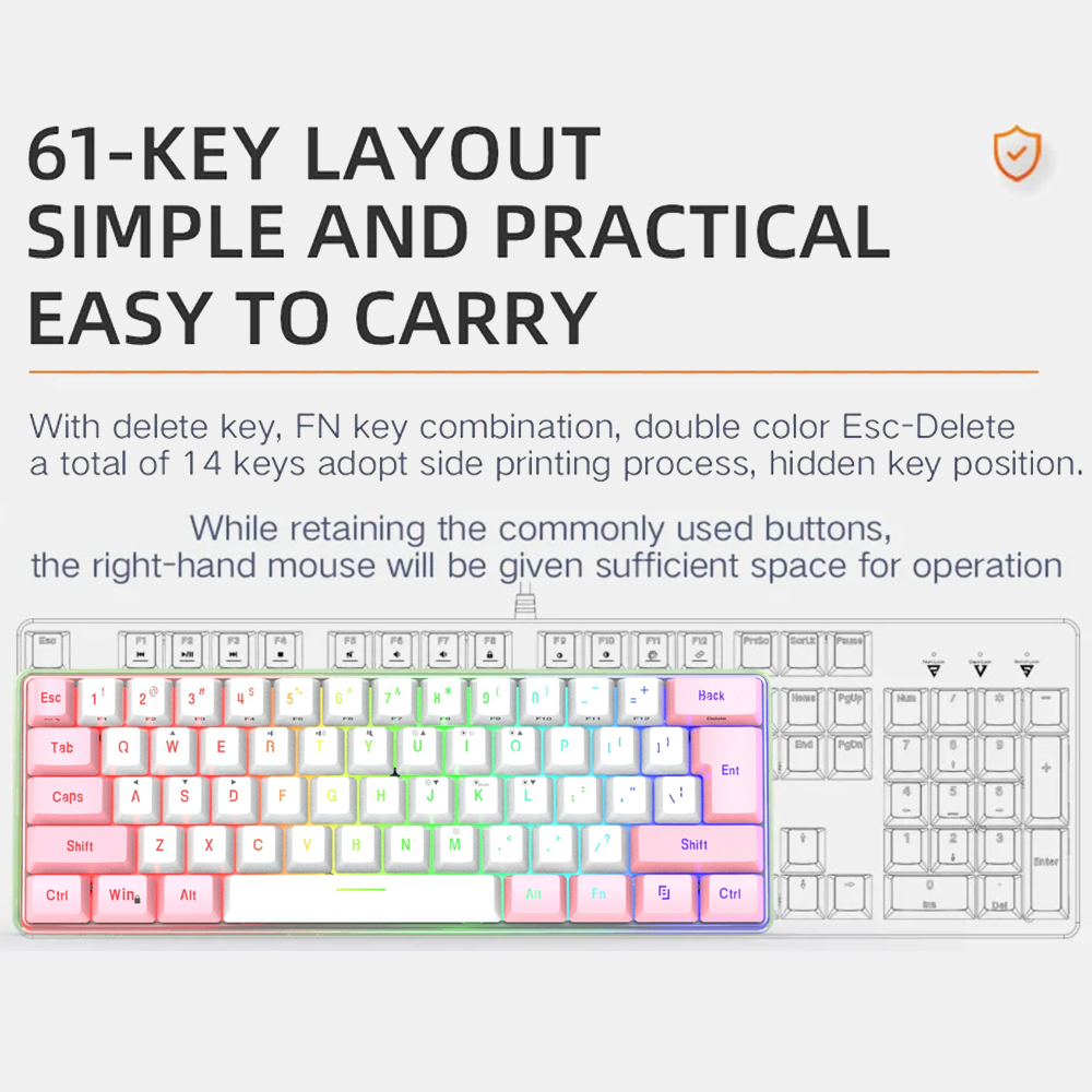 Abucow Wired Gaming Keyboard with RGB Backlit and Mini 61 Keycaps