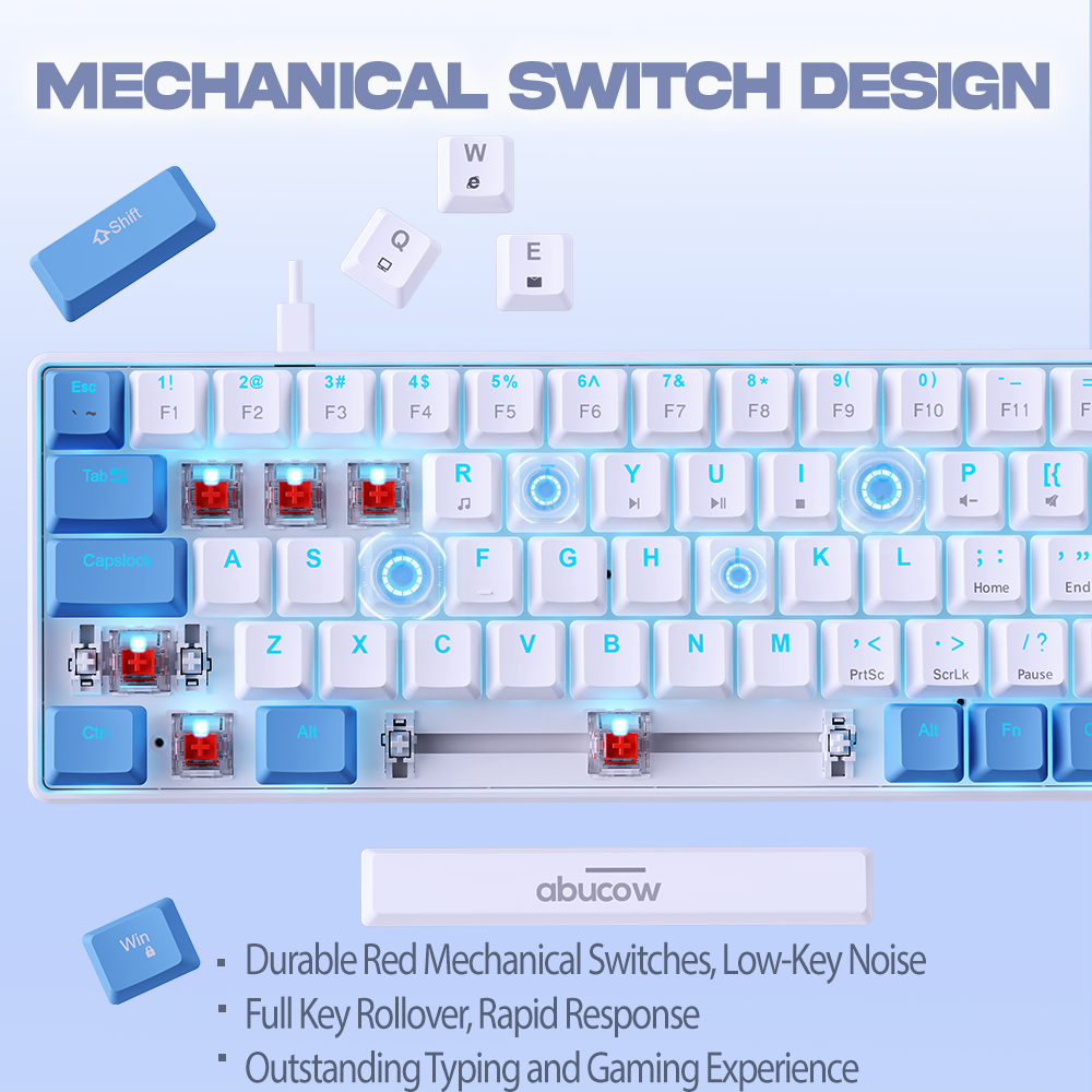 65% Blue Backlit Mechanical Keyboard (SKU:K68-WLB)