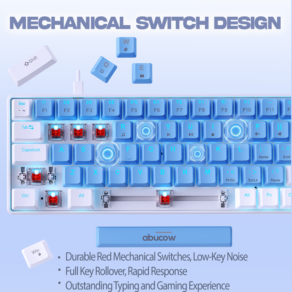 60% Blue Backlit Mechanical Keyboard (SKU:K68-LBW)