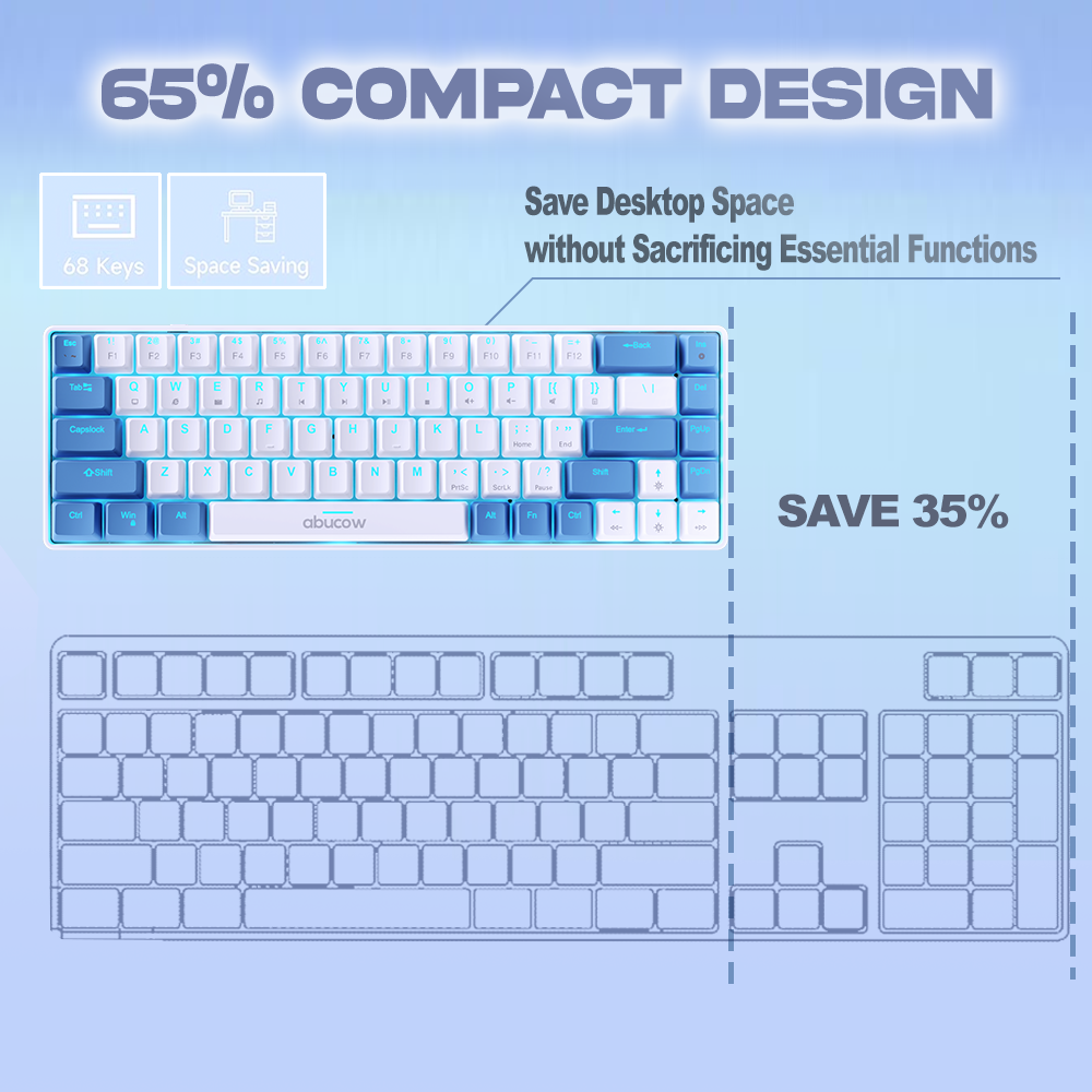 65% Blue Backlit Mechanical Keyboard (SKU:K68-WLB)