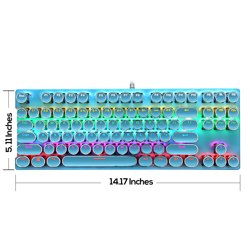 Abucow Wired Retro Mechanical Gaming Keyboard with Punk Rainbow Backlit and 87 Round Keycaps