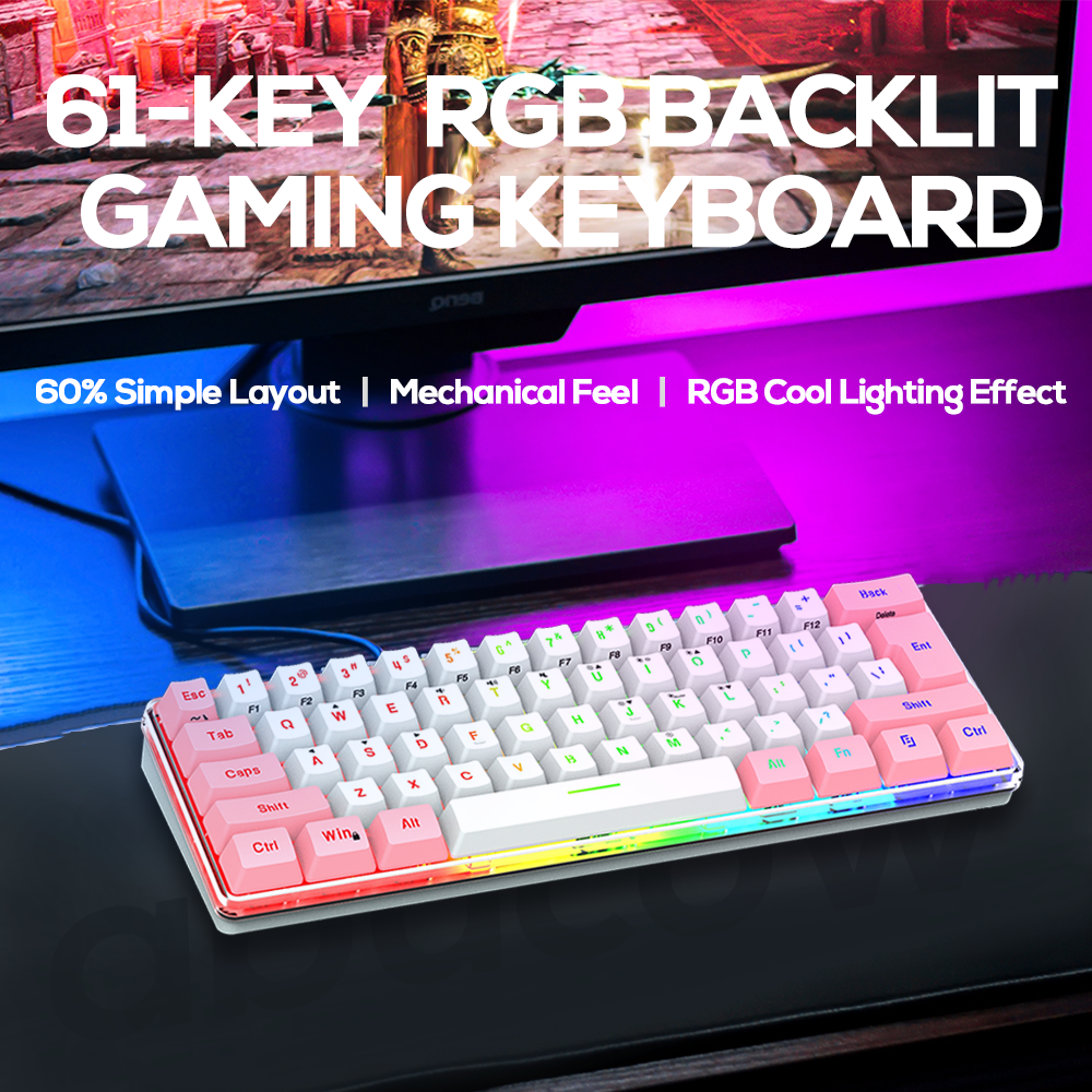 Abucow Wired Gaming Keyboard with RGB Backlit and Mini 61 Keycaps