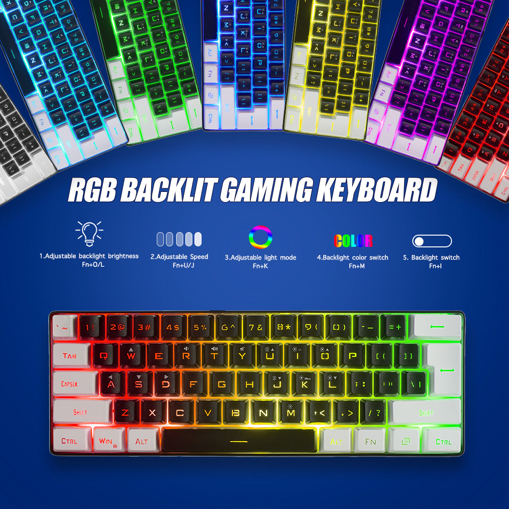 Abucow Wired Gaming Keyboard with 61 Keycaps and RGB Backlit