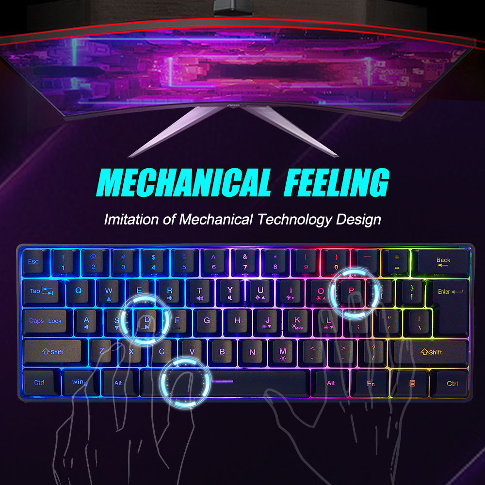 Abucow Wired Gaming Keyboard with RGB Backlit and 61 Keycaps