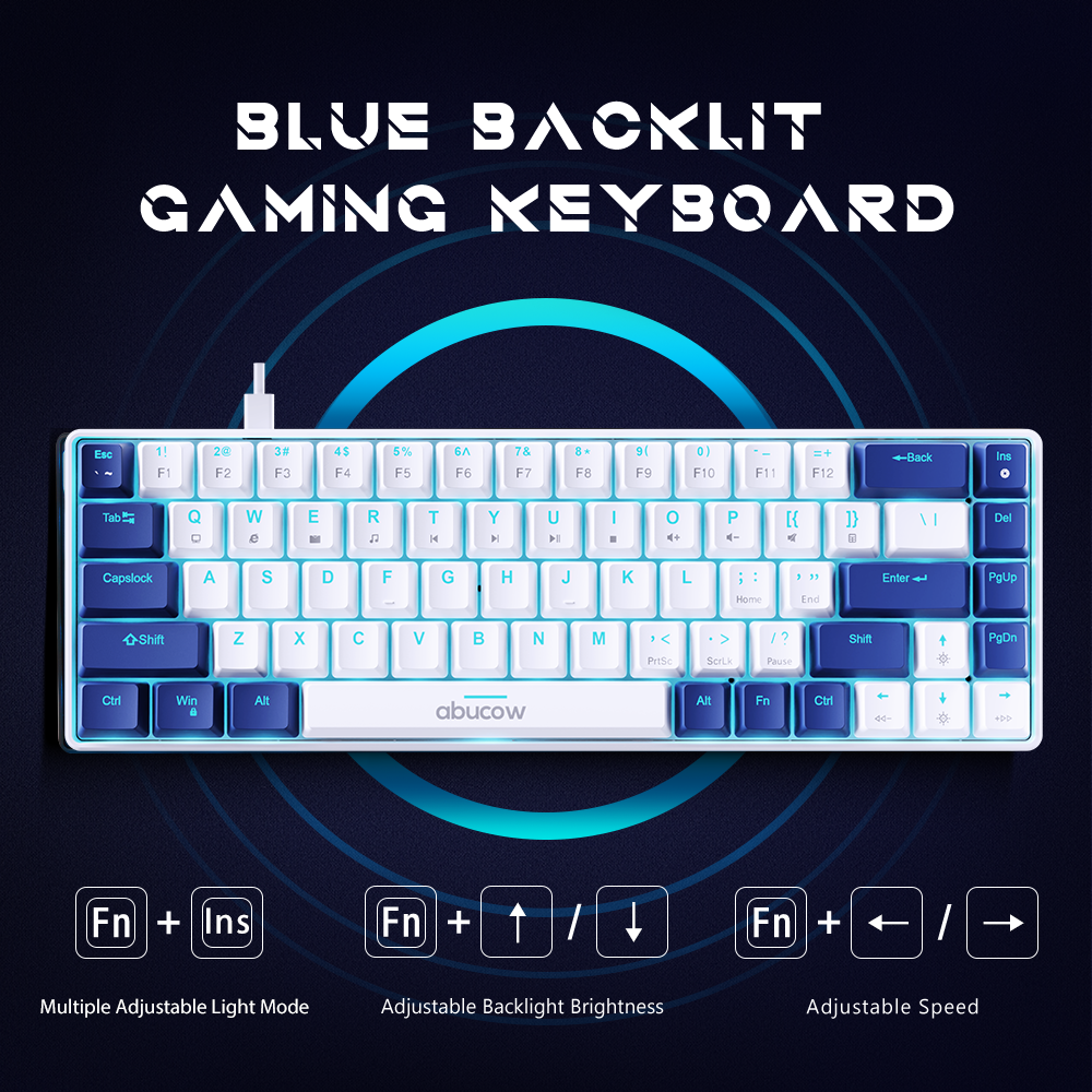 65% Blue Backlit Mechanical Keyboard (SKU:K68-WDB)