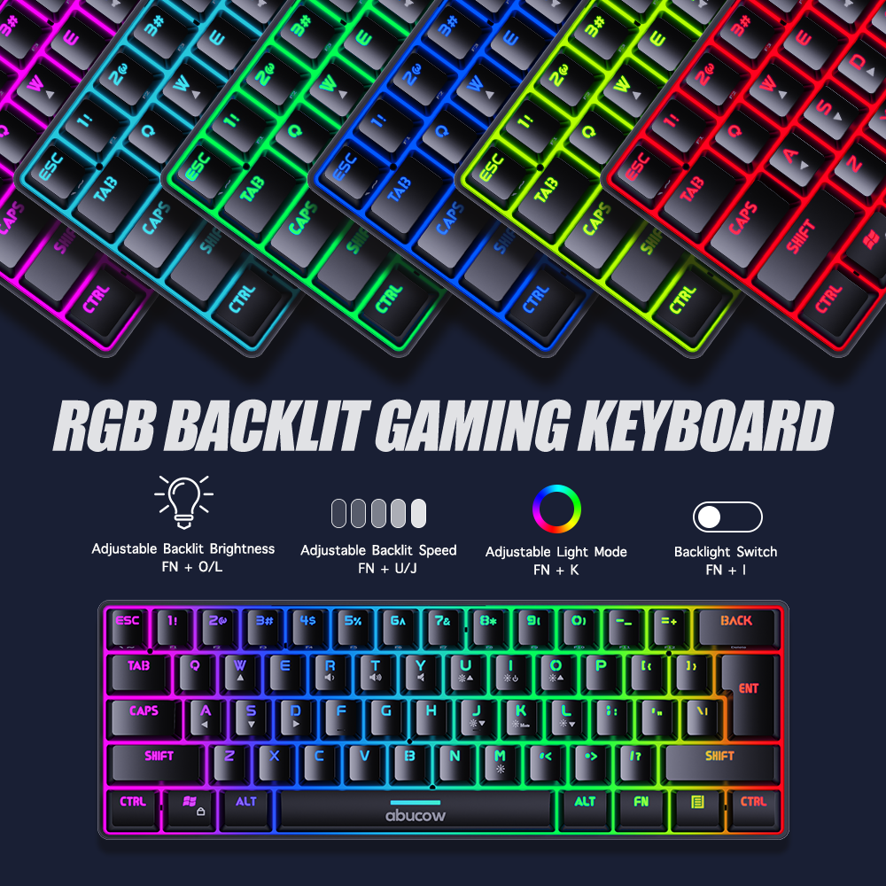 Kabelgebundene Gaming-Tastatur von Abucow mit RGB-Hintergrundbeleuchtung und 61 Tastenkappen 