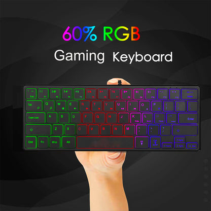 Mini teclado para juegos con cable Abucow con retroiluminación RGB y 64 teclas 