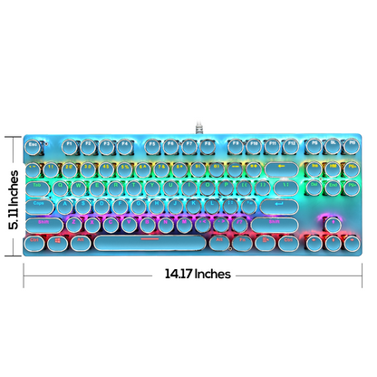 Abucow Wired Retro Mechanical Gaming Keyboard with Punk Rainbow Backlit and 87 Round Keycaps