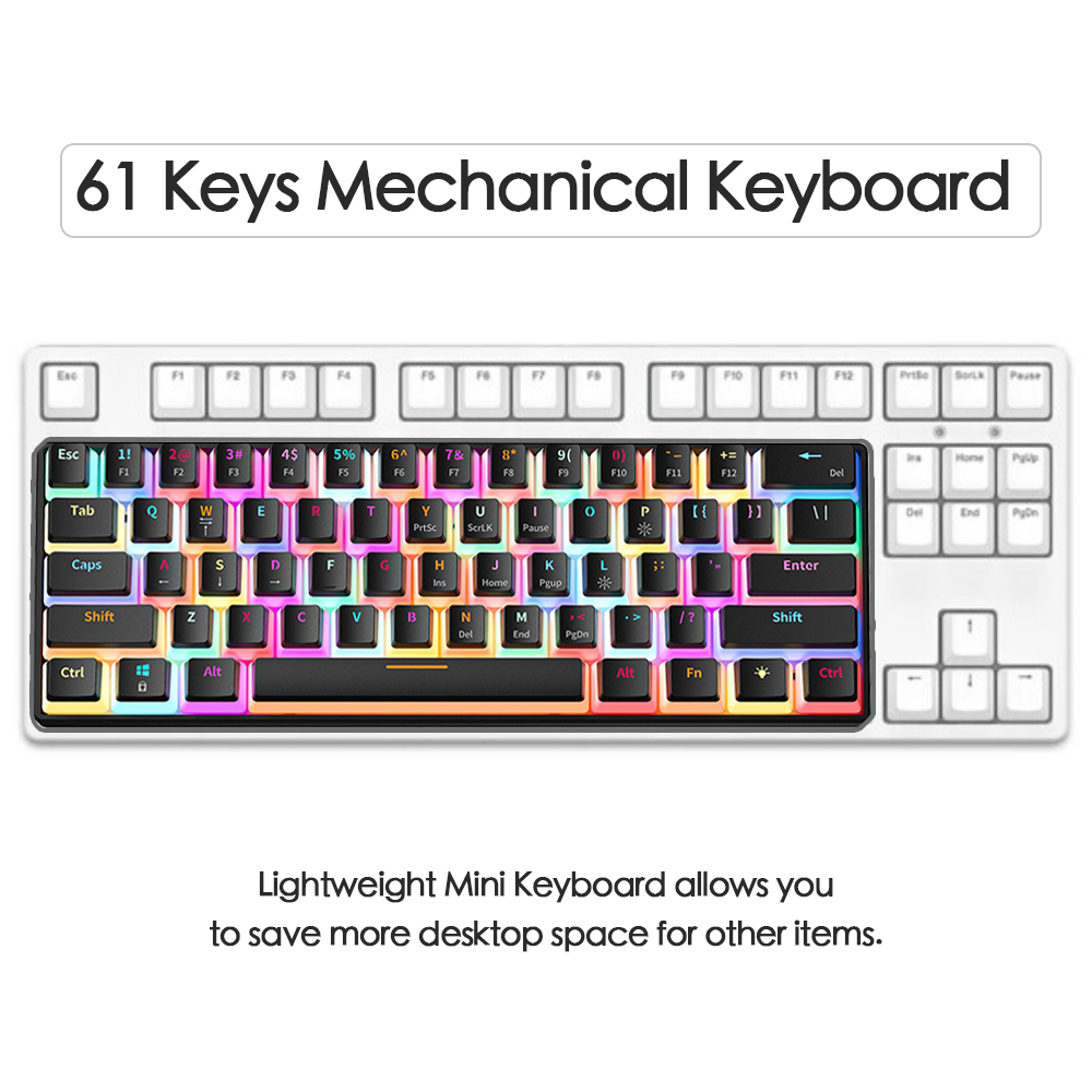 Abucow Wired Mechanical Gaming Keyboard with RGB Backlit, Hot Swappable and 61 Pudding keycaps