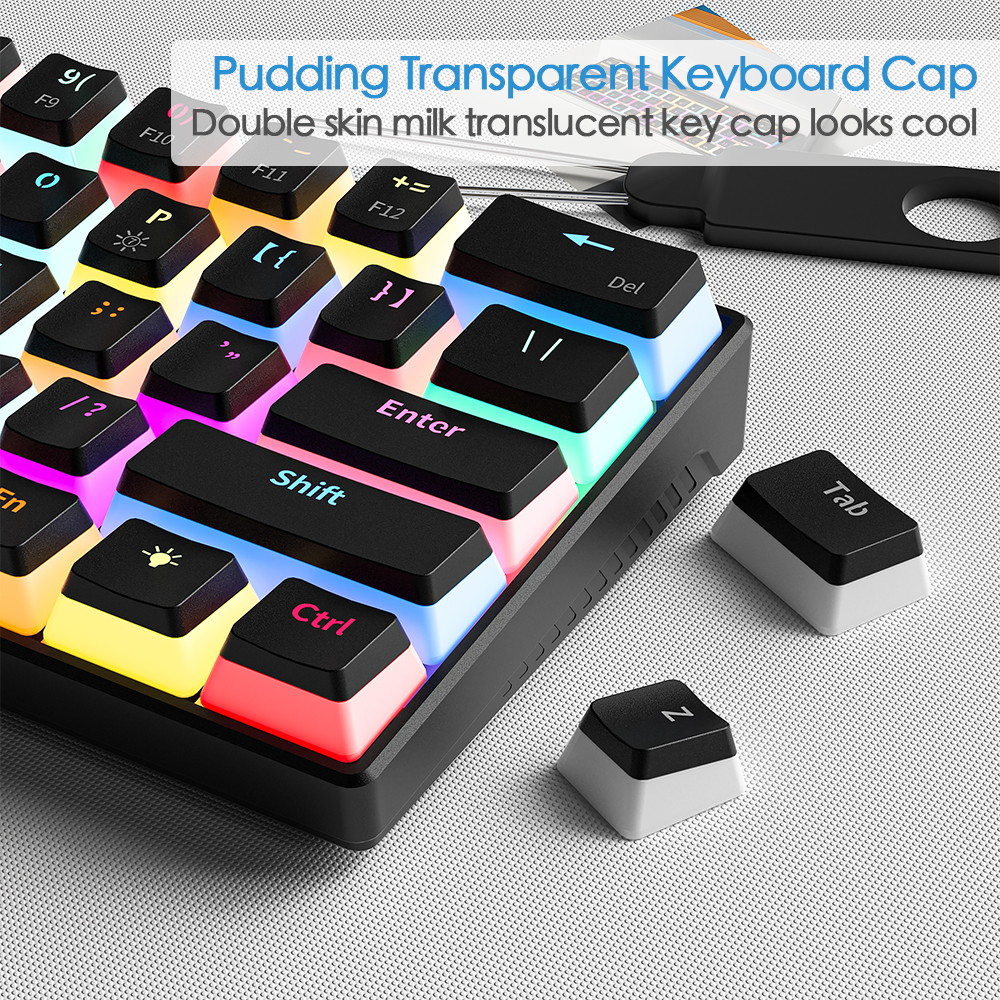 Abucow Wired Mechanical Gaming Keyboard with RGB Backlit, Hot Swappable and 61 Pudding keycaps