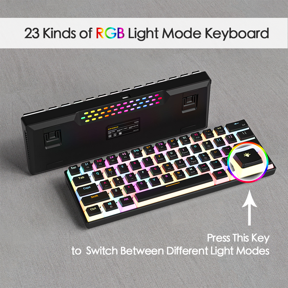 Abucow Wired Mechanical Gaming Keyboard with RGB Backlit, Hot Swappable and 61 Pudding keycaps