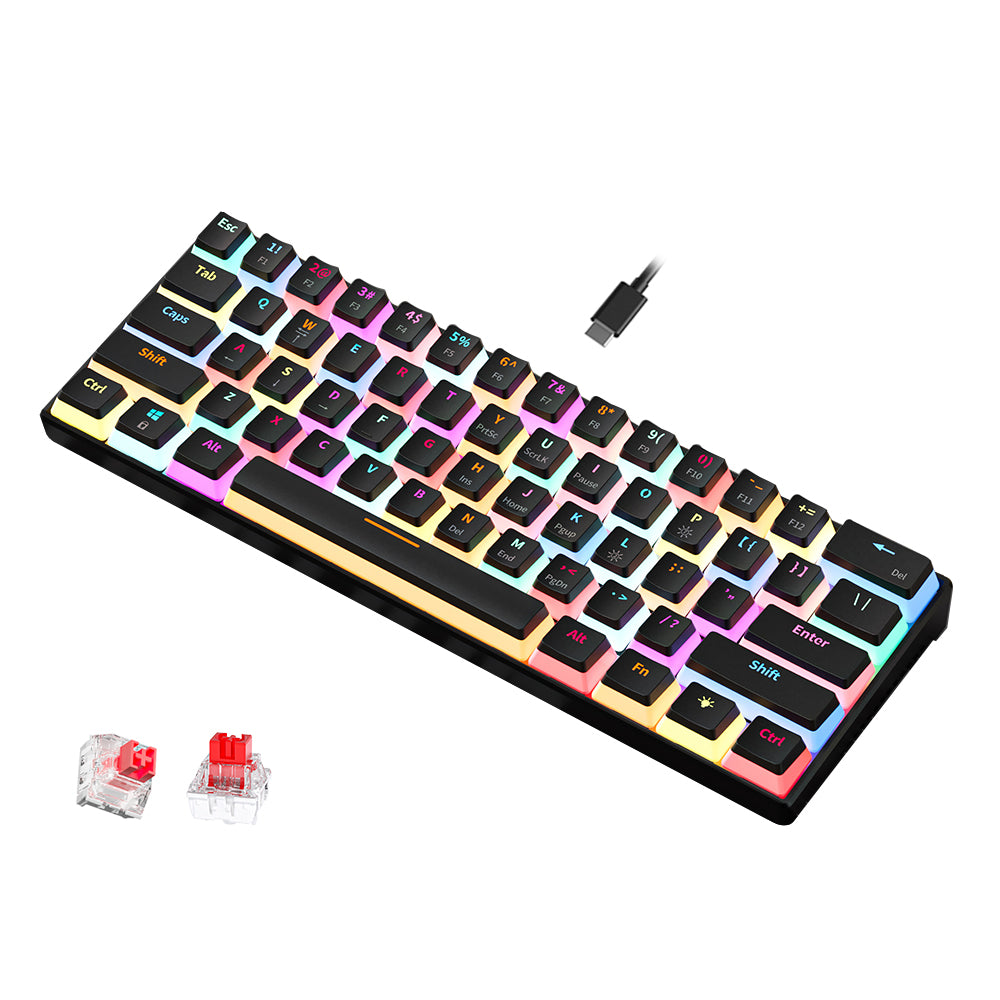 Abucow Wired Mechanical Gaming Keyboard with RGB Backlit, Hot Swappable and 61 Pudding keycaps