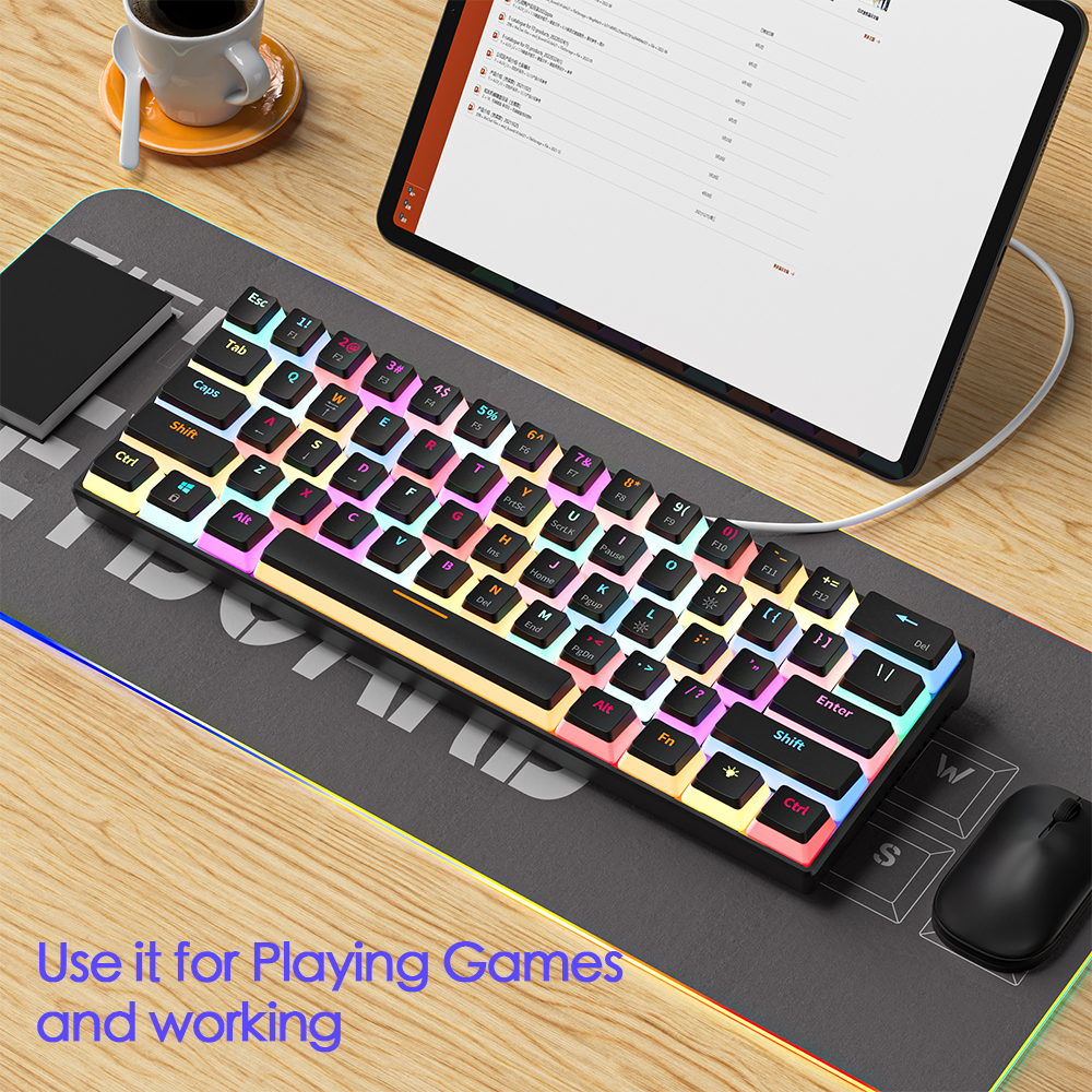 Abucow Wired Mechanical Gaming Keyboard with RGB Backlit, Hot Swappable and 61 Pudding keycaps